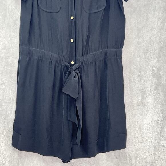 Kate Spade Black Silk Drawstring Utility Romper Sz 6 Chest Pockets Short Sleeves - Picture 5 of 16